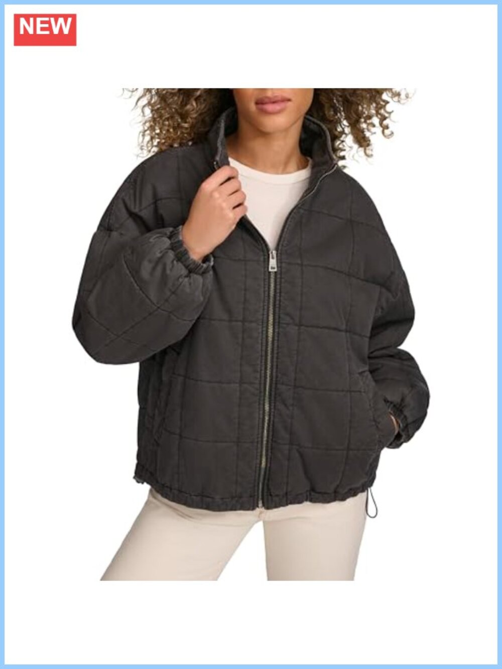 Quilted Cotton Jacket Lightweight Warm Zip Front Stand Collar